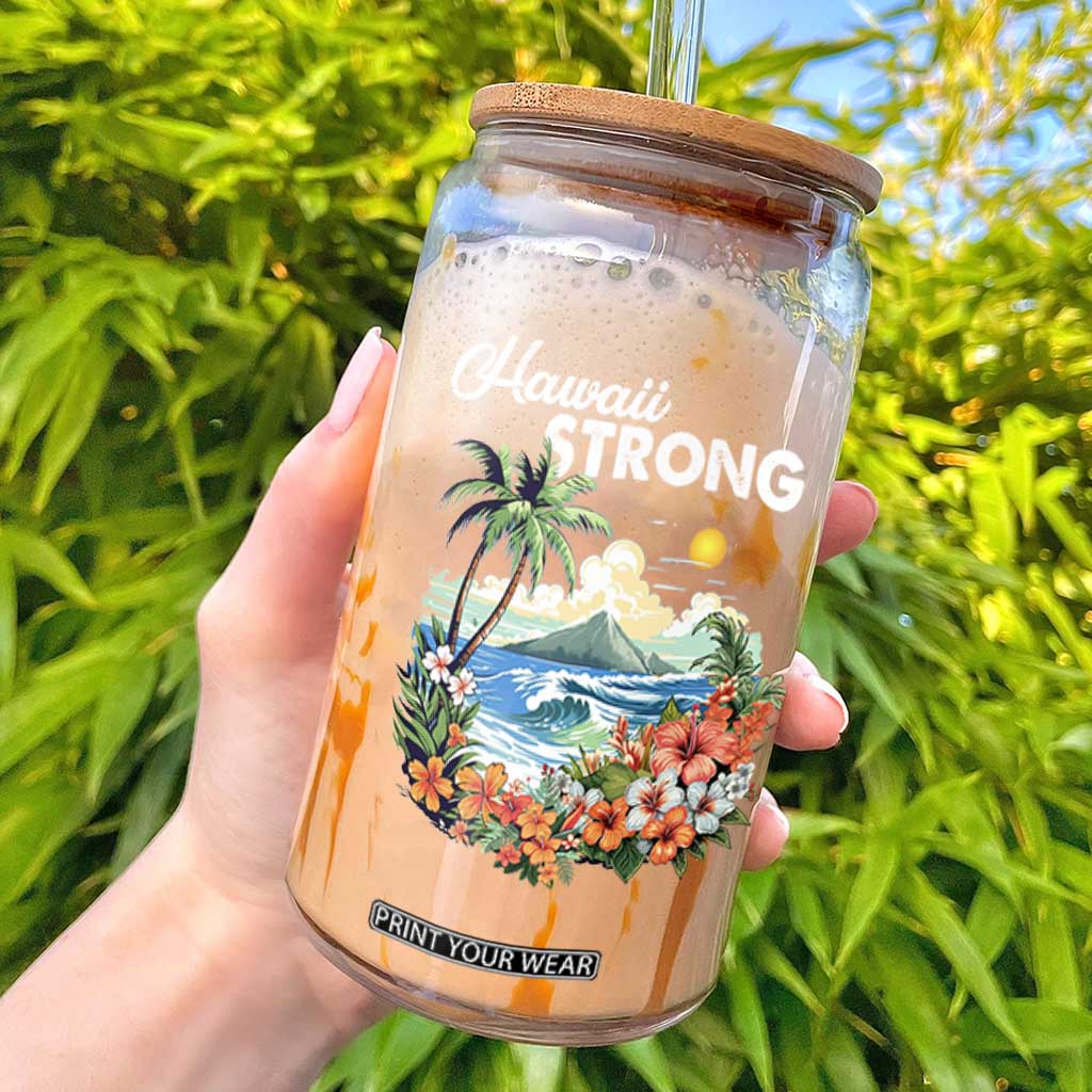 Hawaii Strong Hawaiian Islands Support Glass Can Sunset Tropical Hibiscus Flowers