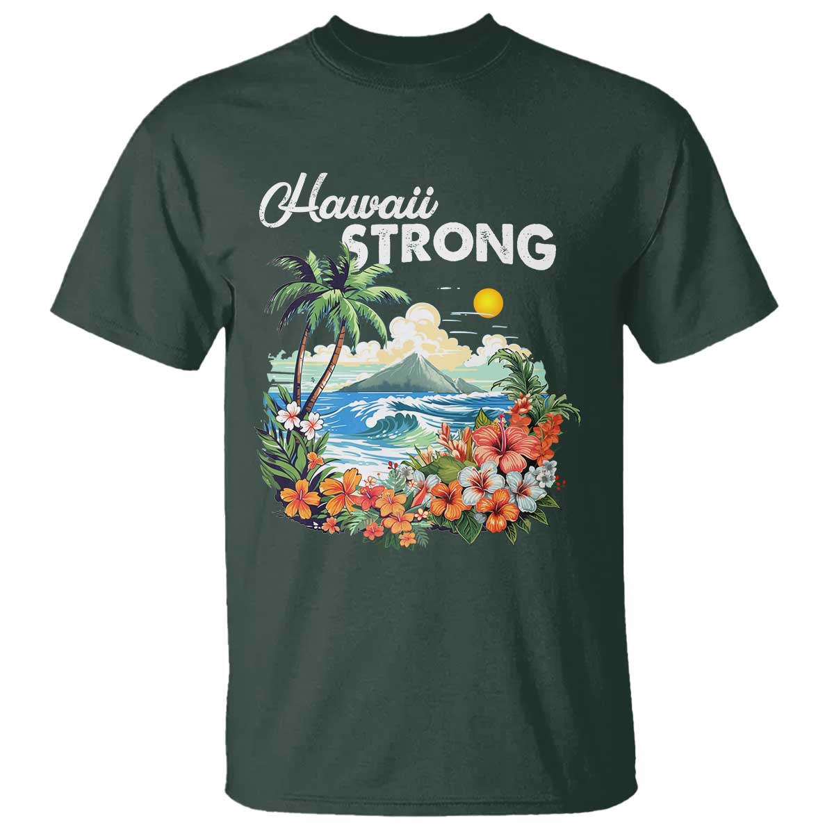 Hawaii Strong Hawaiian Islands Support T Shirt Sunset Tropical Hibiscus Flowers