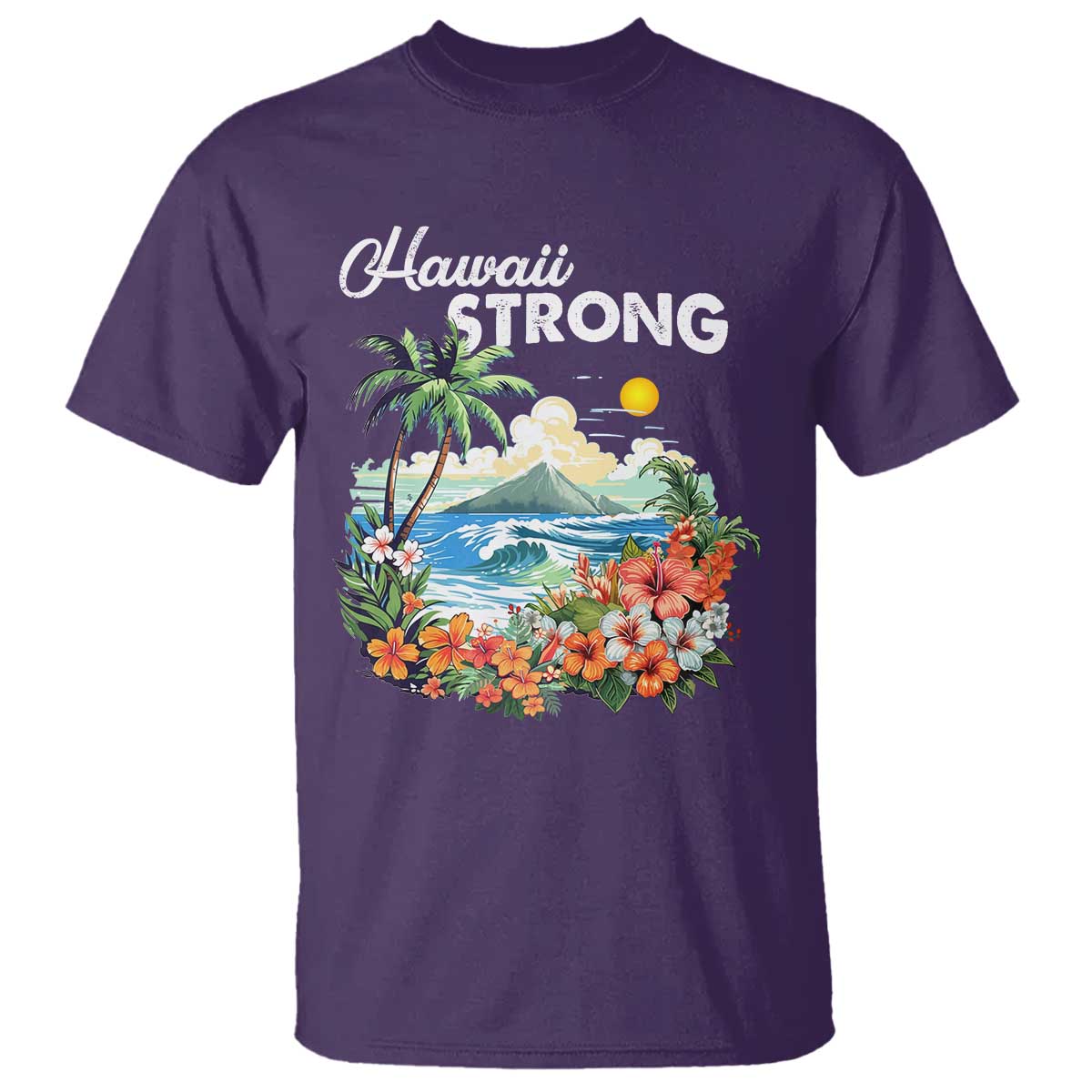 Hawaii Strong Hawaiian Islands Support T Shirt Sunset Tropical Hibiscus Flowers