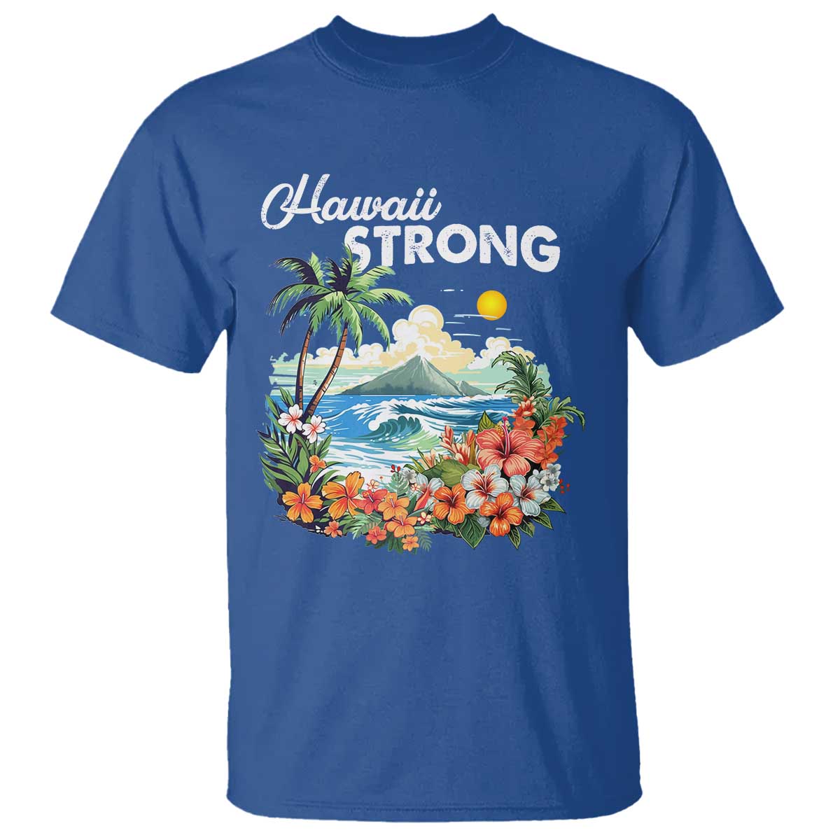 Hawaii Strong Hawaiian Islands Support T Shirt Sunset Tropical Hibiscus Flowers