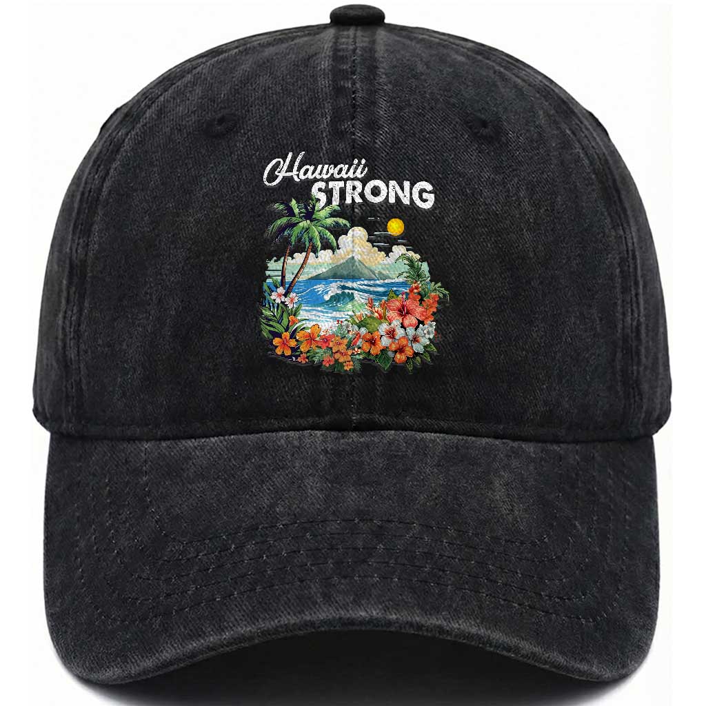 Hawaii Strong Hawaiian Islands Support Washed Cotton Baseball Cap Sunset Tropical Hibiscus Flowers