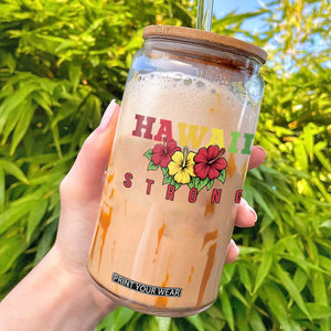 Retro Vintage Hawaii Strong Hibiscus Floral Glass Can Hawaiian Islands Pride Support