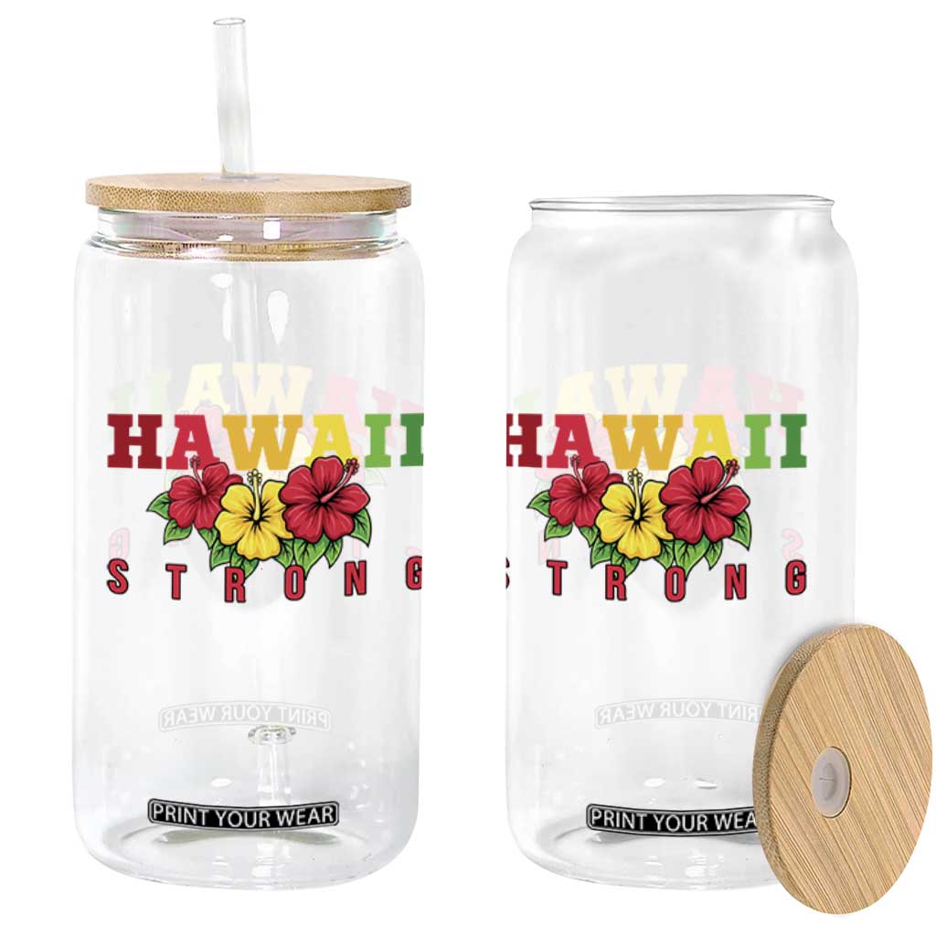 Retro Vintage Hawaii Strong Hibiscus Floral Glass Can Hawaiian Islands Pride Support