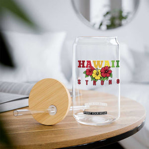 Retro Vintage Hawaii Strong Hibiscus Floral Glass Can Hawaiian Islands Pride Support