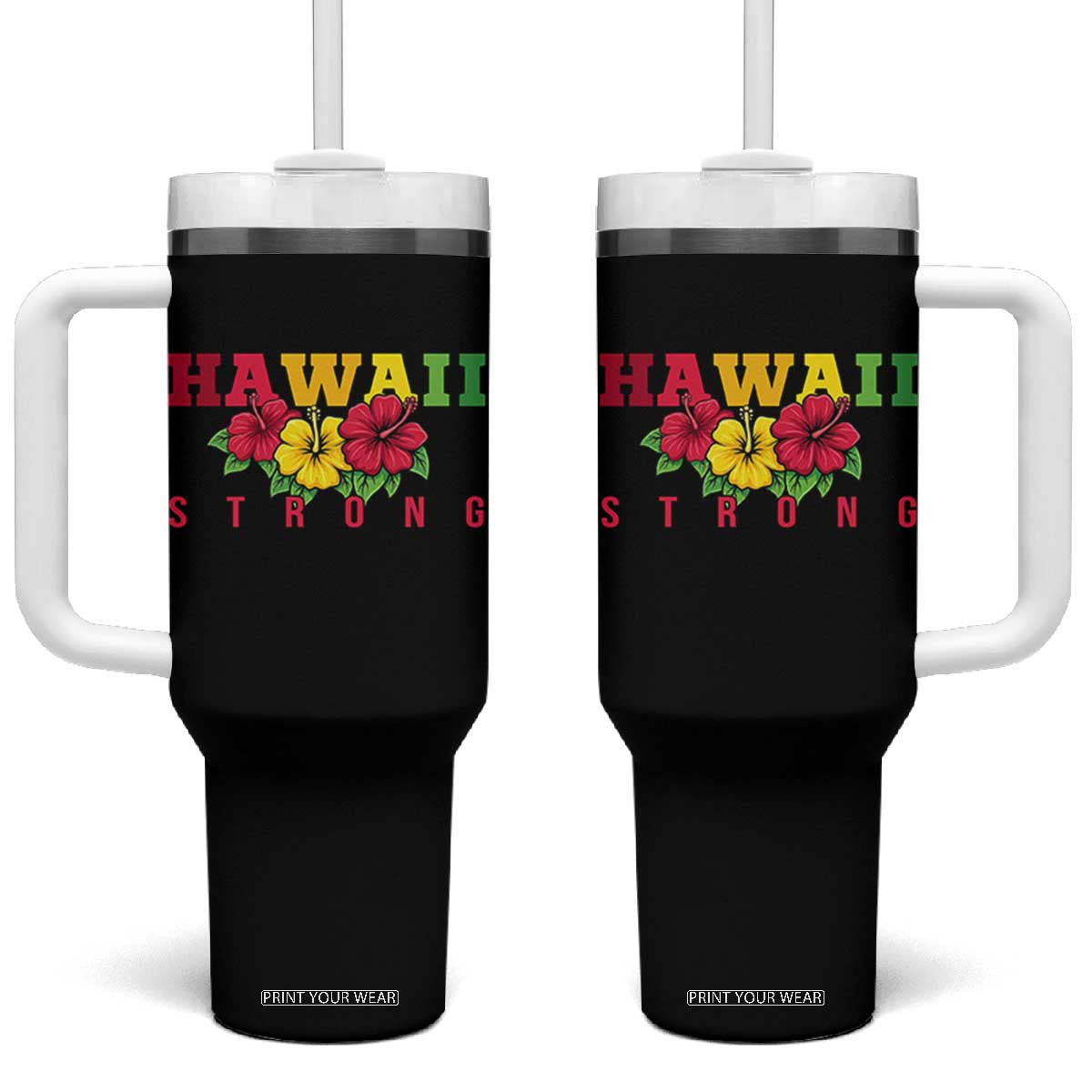 Retro Vintage Hawaii Strong Hibiscus Floral Tumbler With Handle Hawaiian Islands Pride Support
