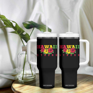 Retro Vintage Hawaii Strong Hibiscus Floral Tumbler With Handle Hawaiian Islands Pride Support
