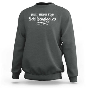 Funny Oktoberfest Sweatshirt Here for Schitzengiggles Group Bachelor Party TS02 Dark Heather Print Your Wear