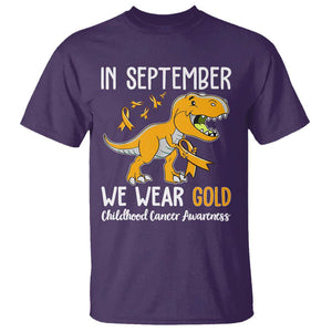 Childhood Cancer Awareness Dinosaur T Shirt In September We Wear Gold Ribbon Support Kids Warrior TS02 Purple Print Your Wear