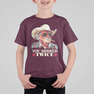 You Missed Twice Trump 2024 T Shirt For Kid Trump Second Assassination Attempt TS02 Maroon Print Your Wear