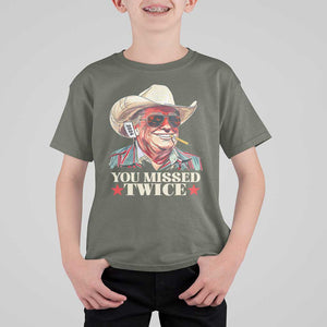 You Missed Twice Trump 2024 T Shirt For Kid Trump Second Assassination Attempt TS02 Military Green Print Your Wear