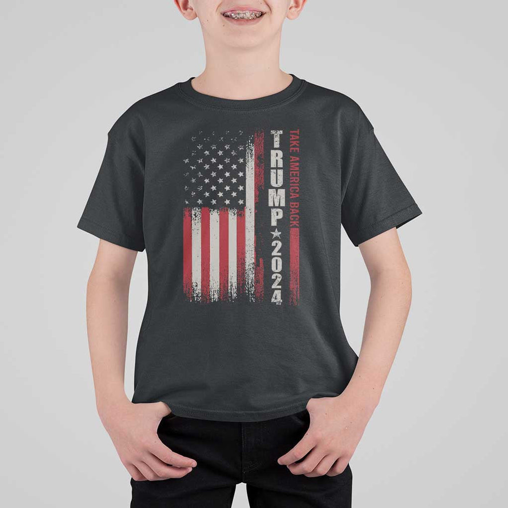 Donald Trump 2024 T Shirt For Kid Take America Back Patriotic American Flag TS02 Black Print Your Wear