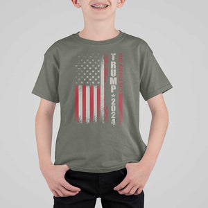 Donald Trump 2024 T Shirt For Kid Take America Back Patriotic American Flag TS02 Military Green Print Your Wear