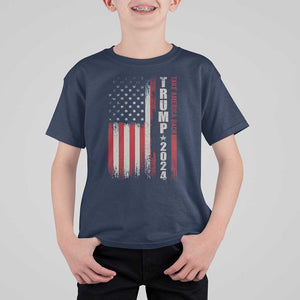 Donald Trump 2024 T Shirt For Kid Take America Back Patriotic American Flag TS02 Navy Print Your Wear