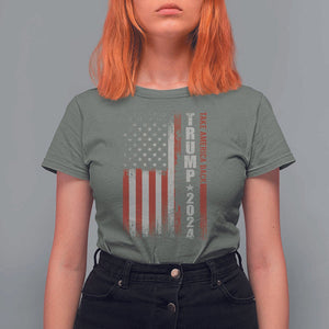 Donald Trump 2024 T Shirt For Women Take America Back Patriotic American Flag TS02 Military Green Print Your Wear