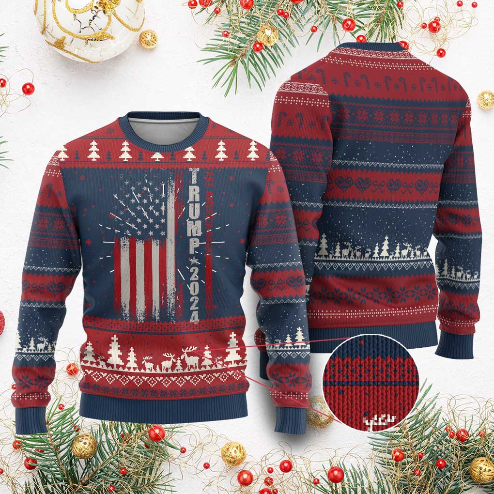 Donald Trump 2024 Ugly Christmas Sweater Take America Back Patriotic American Flag TS02 Burgundy Print Your Wear