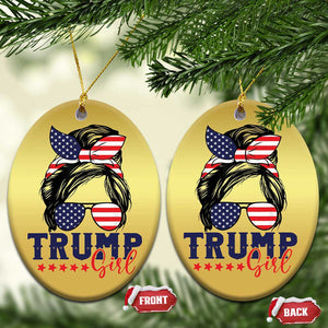 Trump Girl Christmas Ornament Messy Bun Support Trump 2024 Election American Flag TS02 Oval Gold Print Your Wear