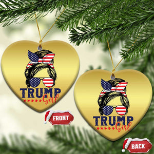 Trump Girl Christmas Ornament Messy Bun Support Trump 2024 Election American Flag TS02 Heart Gold Print Your Wear