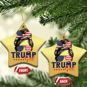 Trump Girl Christmas Ornament Messy Bun Support Trump 2024 Election American Flag TS02 Star Gold Print Your Wear