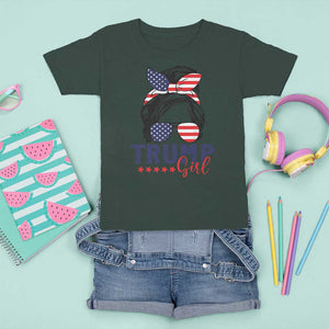 Trump Girl T Shirt For Kid Messy Bun Support Trump 2024 Election American Flag TS02 Dark Forest Green Print Your Wear