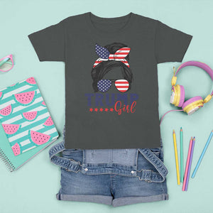 Trump Girl T Shirt For Kid Messy Bun Support Trump 2024 Election American Flag TS02 Dark Heather Print Your Wear