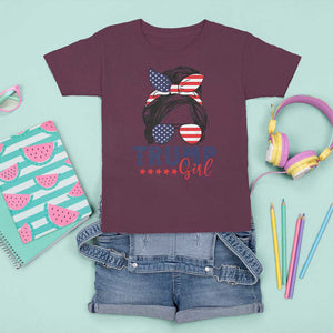 Trump Girl T Shirt For Kid Messy Bun Support Trump 2024 Election American Flag TS02 Maroon Print Your Wear