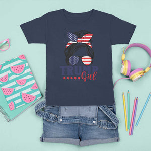 Trump Girl T Shirt For Kid Messy Bun Support Trump 2024 Election American Flag TS02 Navy Print Your Wear