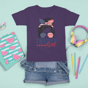 Trump Girl T Shirt For Kid Messy Bun Support Trump 2024 Election American Flag TS02 Purple Print Your Wear