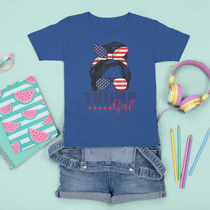 Trump Girl T Shirt For Kid Messy Bun Support Trump 2024 Election American Flag TS02 Royal Blue Print Your Wear