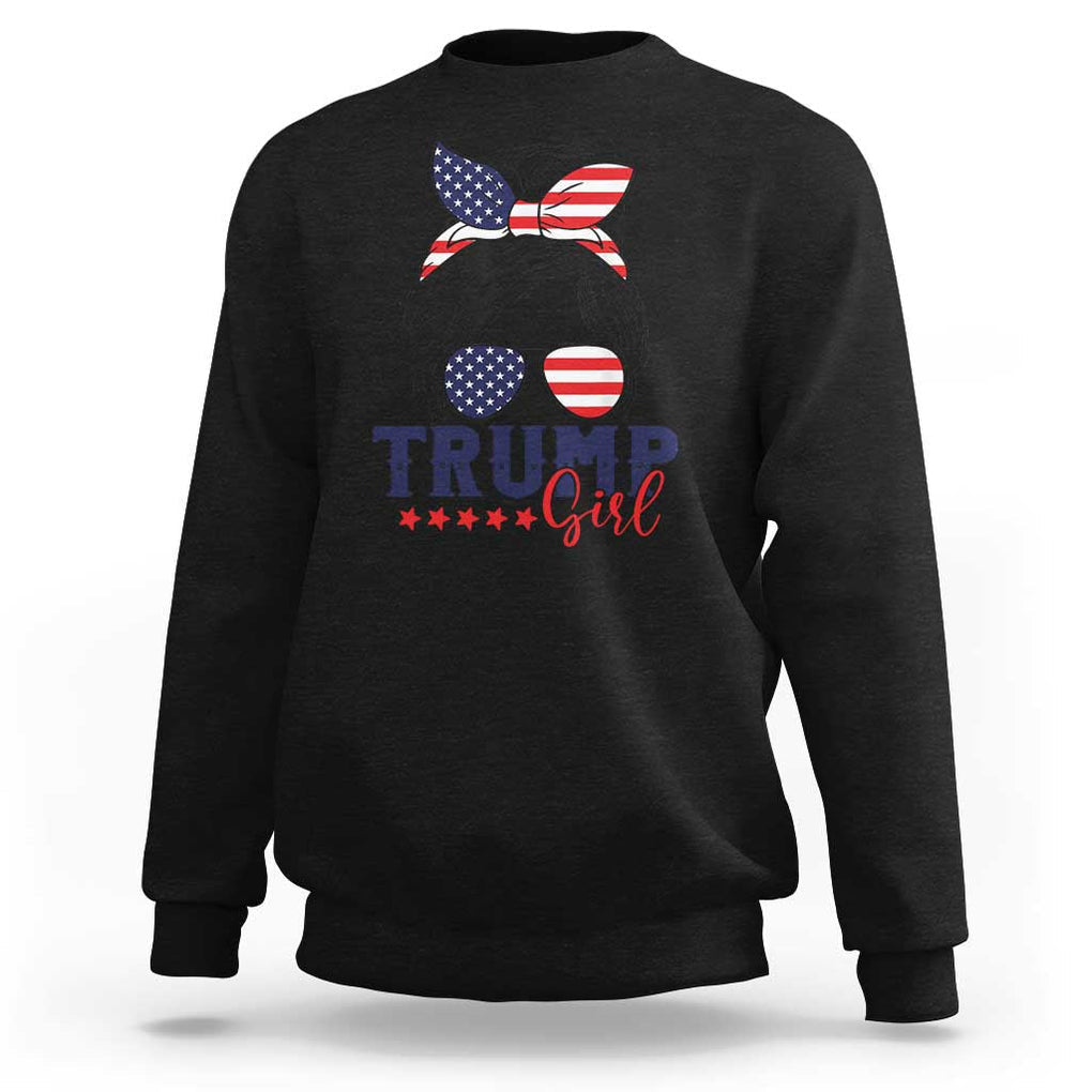 Trump Girl Sweatshirt Messy Bun Support Trump 2024 Election American Flag TS02 Black Print Your Wear