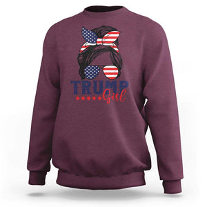 Trump Girl Sweatshirt Messy Bun Support Trump 2024 Election American Flag TS02 Maroon Print Your Wear