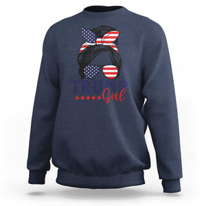 Trump Girl Sweatshirt Messy Bun Support Trump 2024 Election American Flag TS02 Navy Print Your Wear