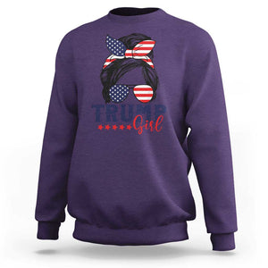 Trump Girl Sweatshirt Messy Bun Support Trump 2024 Election American Flag TS02 Purple Print Your Wear