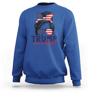 Trump Girl Sweatshirt Messy Bun Support Trump 2024 Election American Flag TS02 Royal Blue Print Your Wear