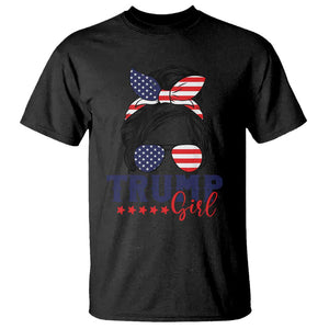 Trump Girl T Shirt Messy Bun Support Trump 2024 Election American Flag TS02 Black Print Your Wear