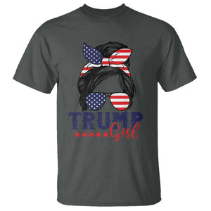 Trump Girl T Shirt Messy Bun Support Trump 2024 Election American Flag TS02 Dark Heather Print Your Wear