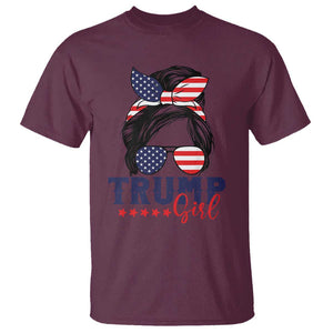 Trump Girl T Shirt Messy Bun Support Trump 2024 Election American Flag TS02 Maroon Print Your Wear