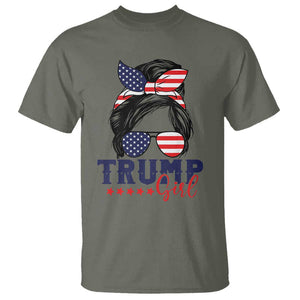 Trump Girl T Shirt Messy Bun Support Trump 2024 Election American Flag TS02 Military Green Print Your Wear