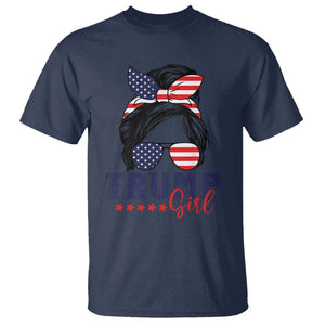 Trump Girl T Shirt Messy Bun Support Trump 2024 Election American Flag TS02 Navy Print Your Wear