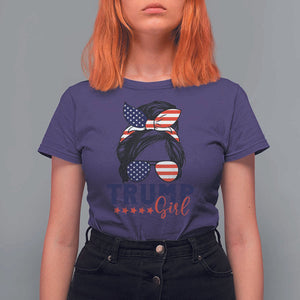 Trump Girl T Shirt For Women Messy Bun Support Trump 2024 Election American Flag TS02 Purple Print Your Wear