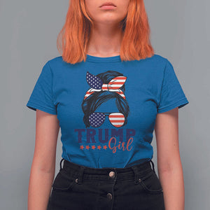 Trump Girl T Shirt For Women Messy Bun Support Trump 2024 Election American Flag TS02 Royal Blue Print Your Wear