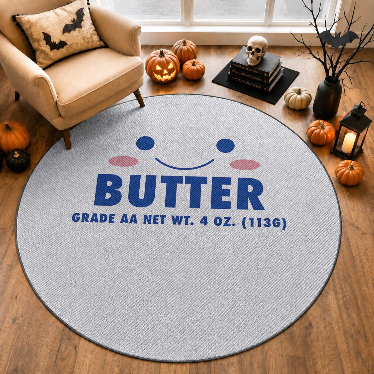 Kawaii Butter Stick Grade AA Cute Halloween Costume Round Rug Funny Baking Lovers Foodie Humor