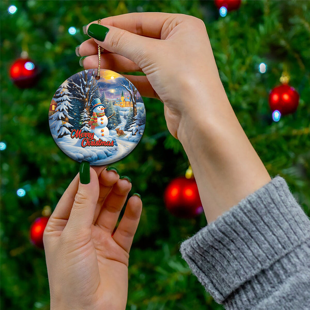 Personalized Snowman Christmas Ceramic Ornament Nostalgic Xmas Merry Christmas TS02 Printyourwear