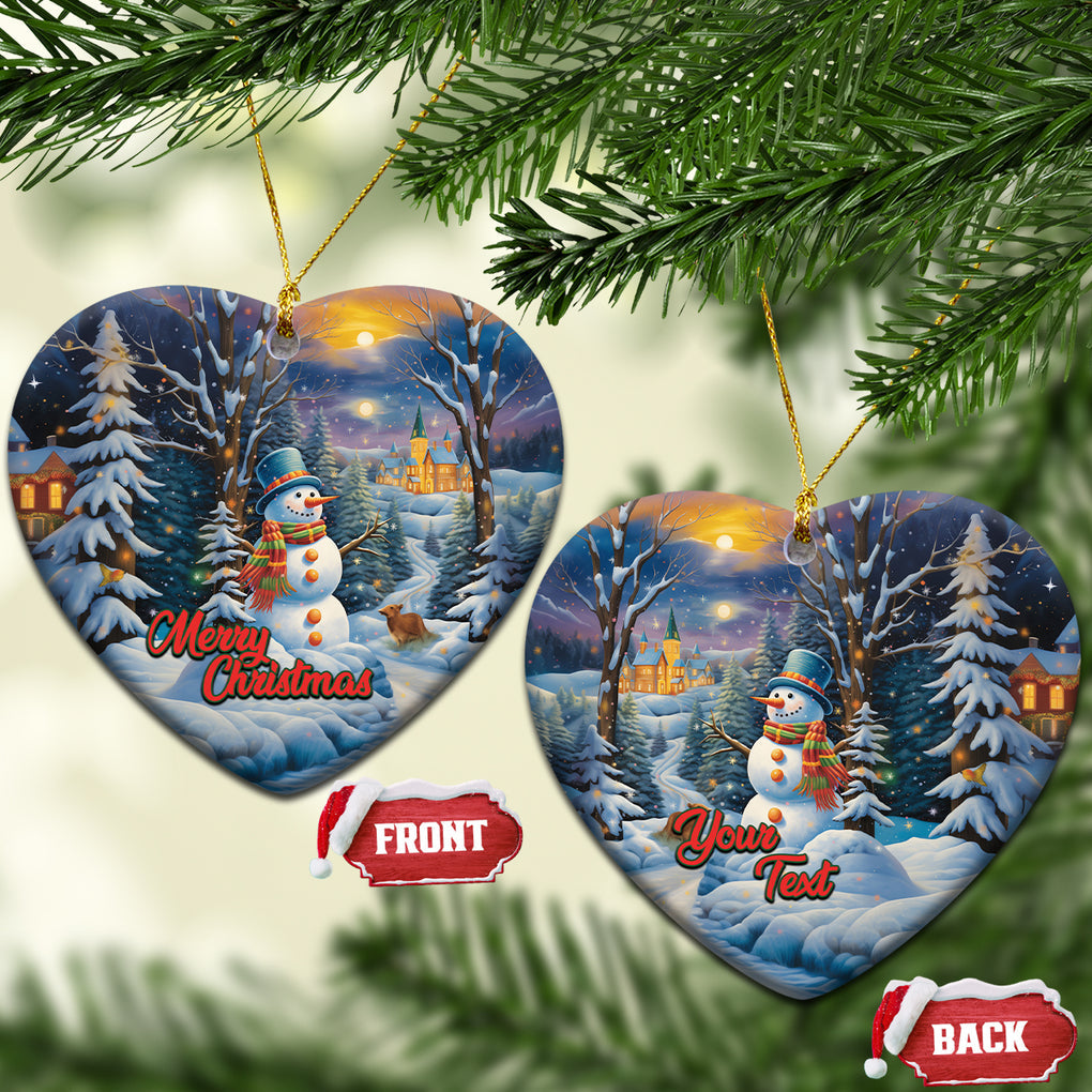 Personalized Snowman Christmas Ceramic Ornament Nostalgic Xmas Merry Christmas TS02 Heart Blue Printyourwear