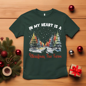 Funny Christmas T Shirt In My Heart Is A Xmas Tree Farm Retro Vintage Clothing TS02 Dark Forest Green Printyourwear