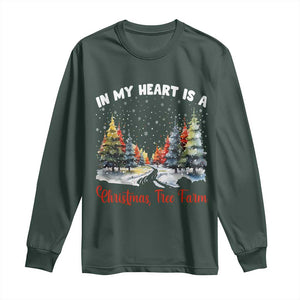 Funny Christmas Long Sleeve Shirt In My Heart Is A Xmas Tree Farm Retro Vintage Clothing TS02 Dark Forest Green Print Your Wear