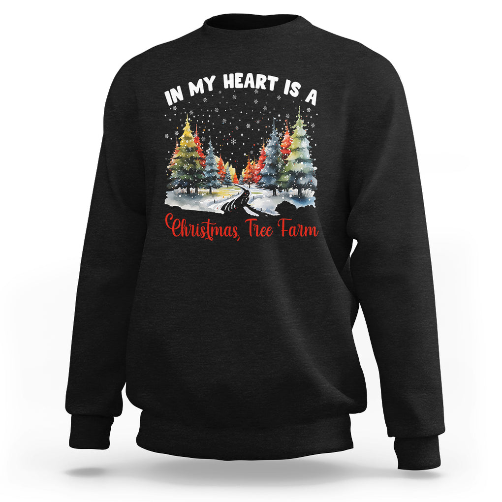 Funny Christmas Sweatshirt In My Heart Is A Xmas Tree Farm Retro Vintage Clothing TS02 Black Printyourwear