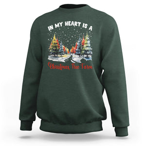 Funny Christmas Sweatshirt In My Heart Is A Xmas Tree Farm Retro Vintage Clothing TS02 Dark Forest Green Printyourwear