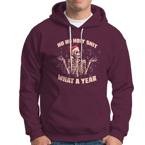 Skeleton Christmas Hoodie Ho Ho Holy Shit What A Year Retro Funny TS02 Maroon Printyourwear