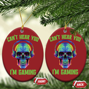 Skull Gamer Christmas Ornament Can't Hear You I'm Gaming Funny Video Game Lover Player TS02 Oval Red Print Your Wear