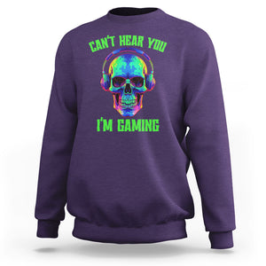 Skull Gamer Sweatshirt Can't Hear You I'm Gaming Funny Video Game Lover Player TS02 Purple Printyourwear